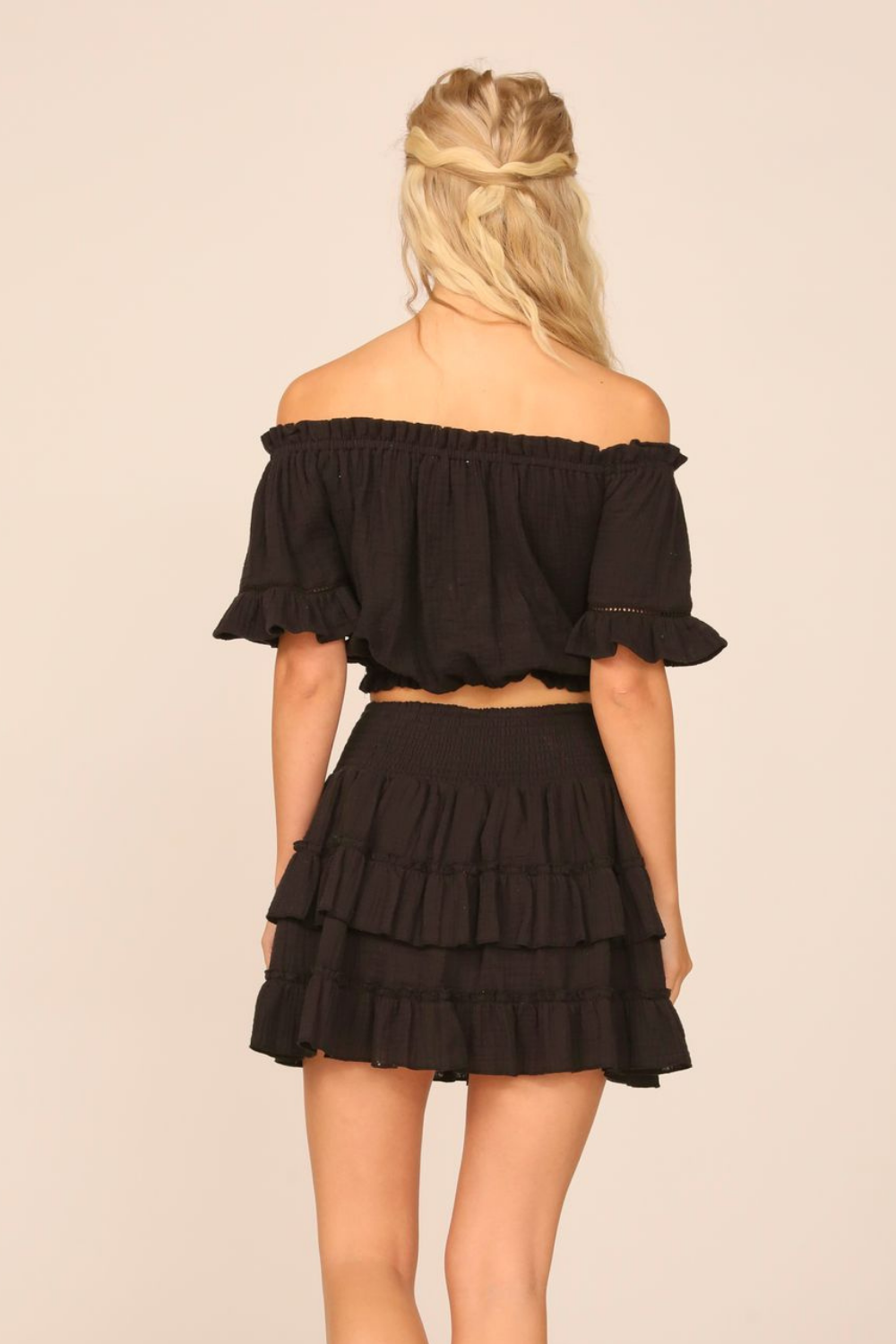 VH x OD - Black Gauze Off the Shoulder Bell Sleeve Top