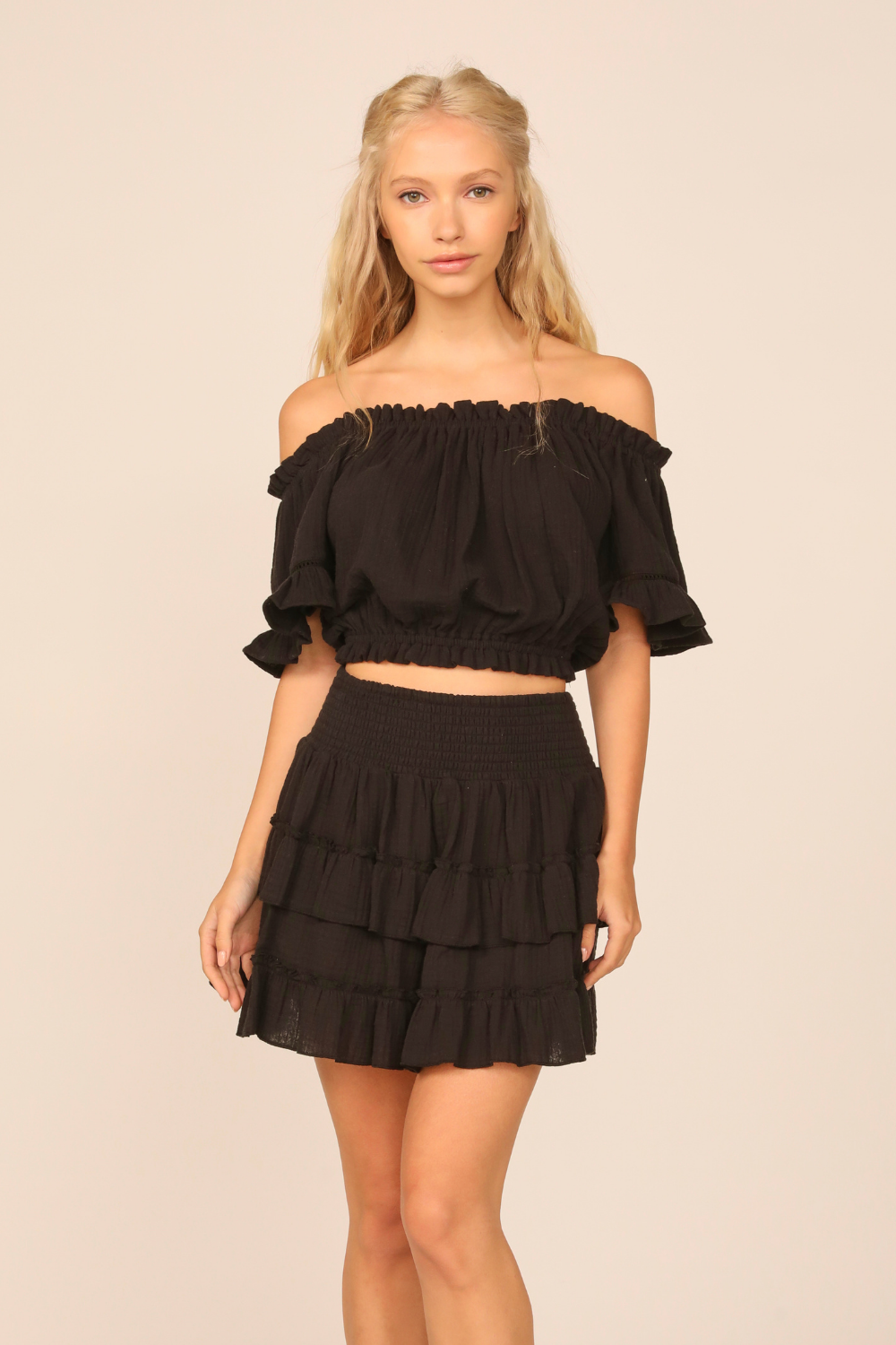VH x OD - Black Gauze Off the Shoulder Bell Sleeve Top