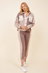 Pearl/Warm Taupe/Cocoa Brown Burnout Colorblock Shacket