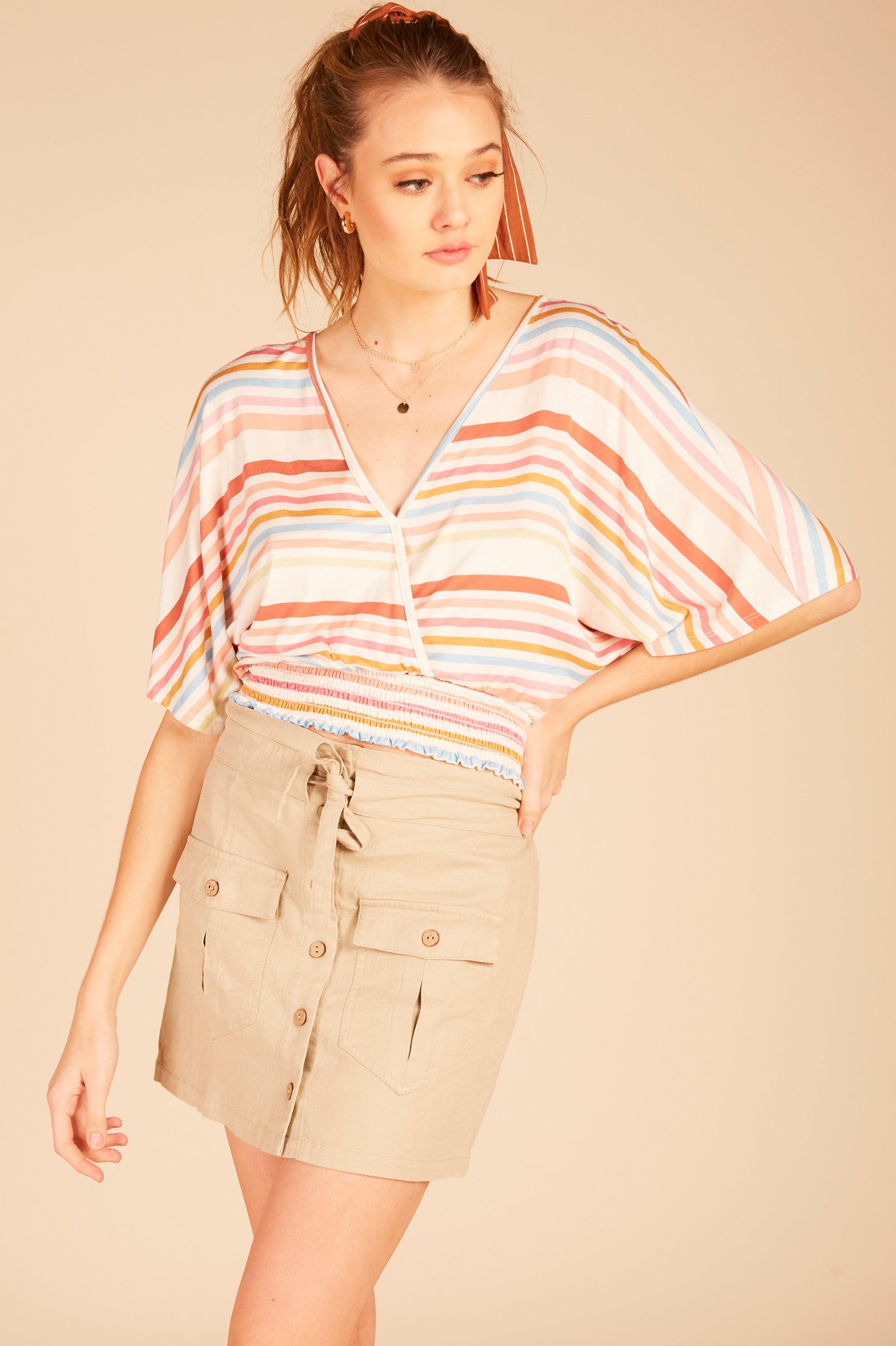 Multi Striped Surplice Top