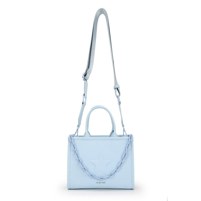 Vegan Leather Reversible 2-in-1 Tote Bag - Sky Blue/Baby P – THE LUCKY KNOT