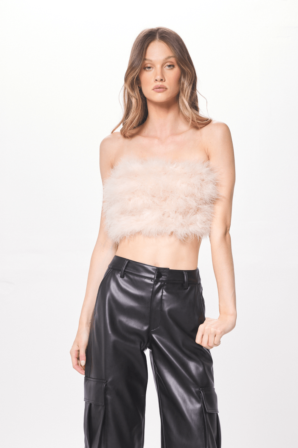 Beige Feather Crop Top
