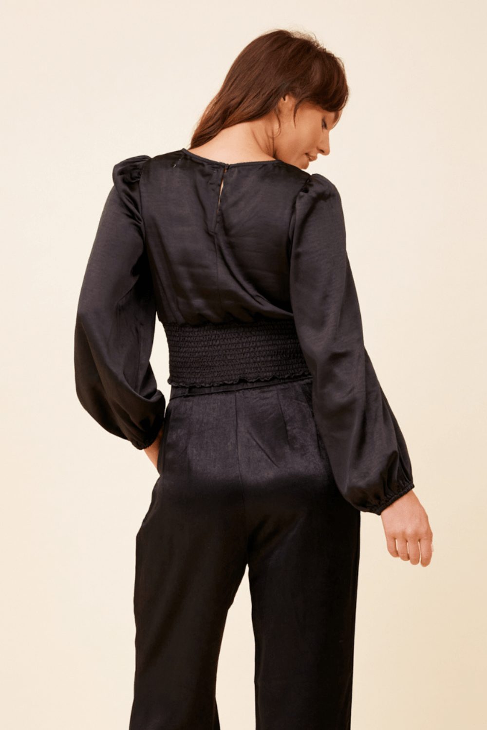 Black Heavy Satin Criss Cross Blouse