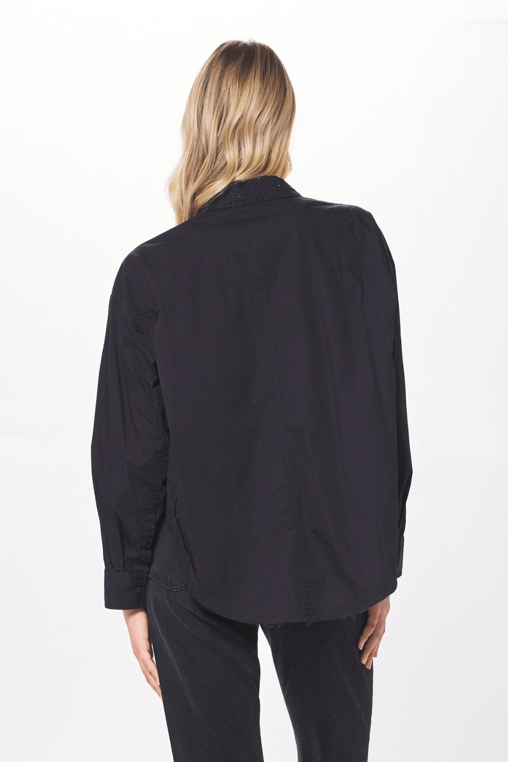 Black Poplin Shirting w/ Rhinestones
