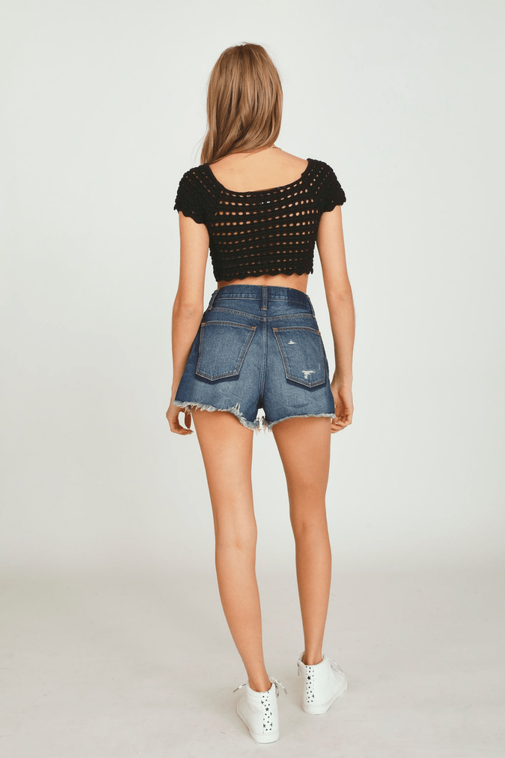 Black Sweater Crochet Cinch Top