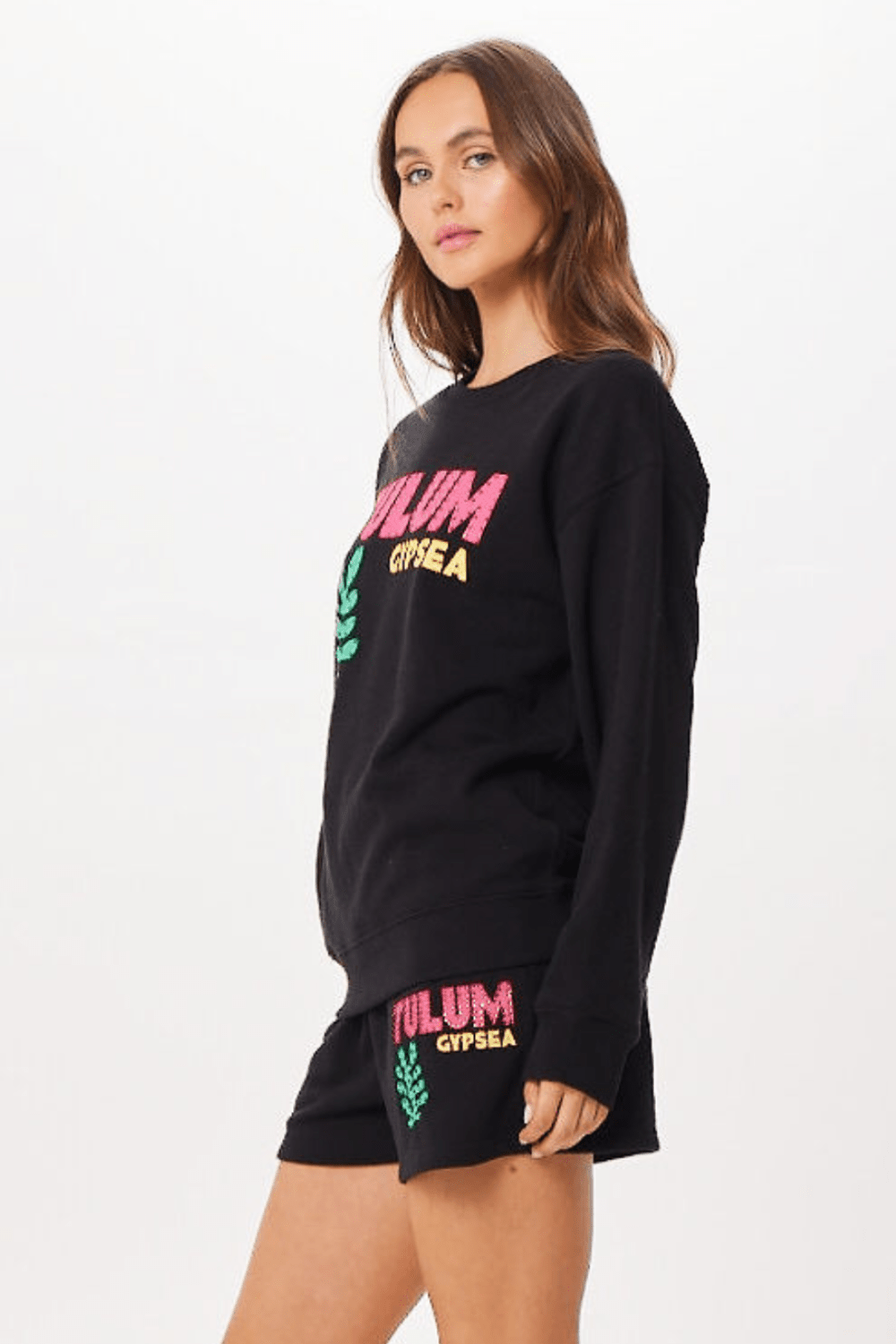 Black Tulum Jet Setter Surf Wash Crewneck