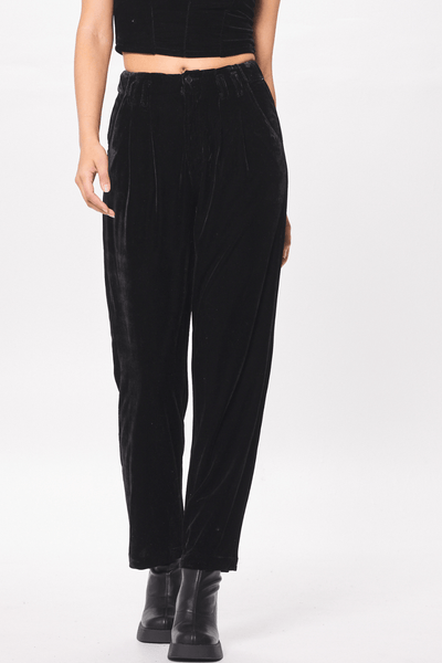 Buy Black Solid Velvet Trousers Online at Rs.671 | Libas