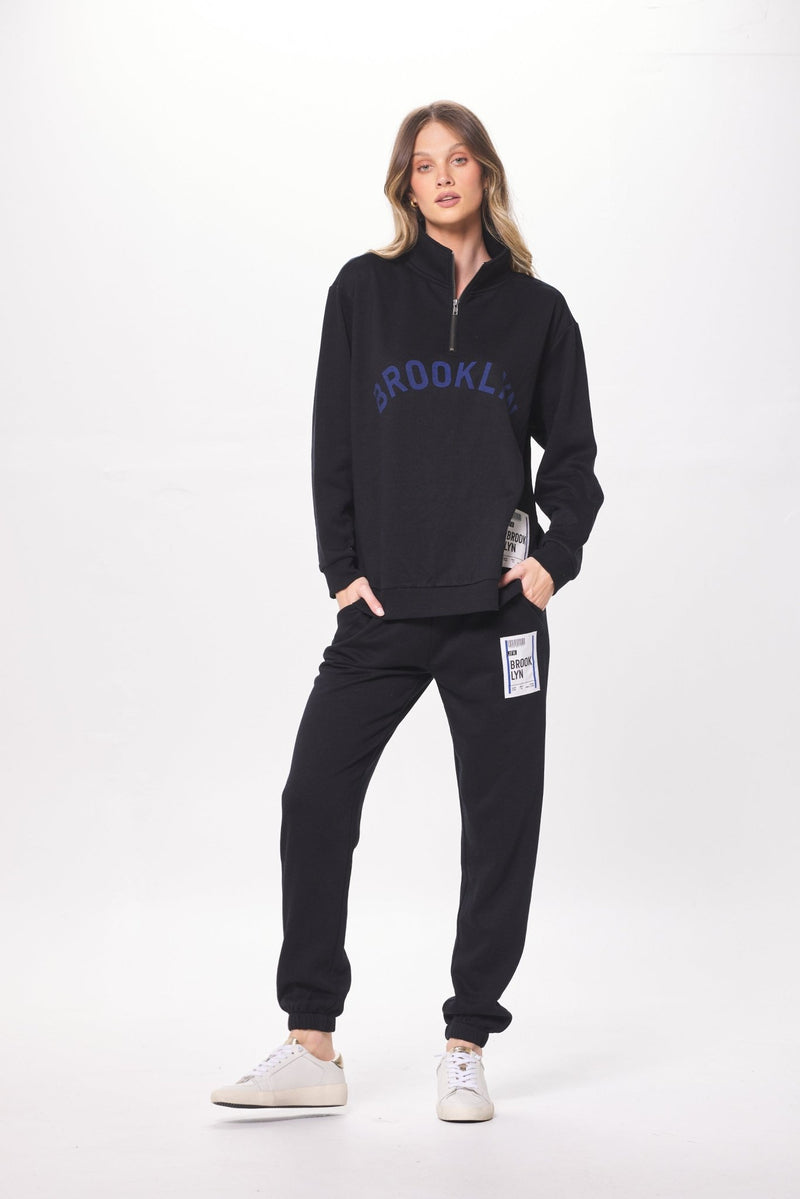 Black w Blue Brooklyn Boarding Pass Jogger VintageHavana