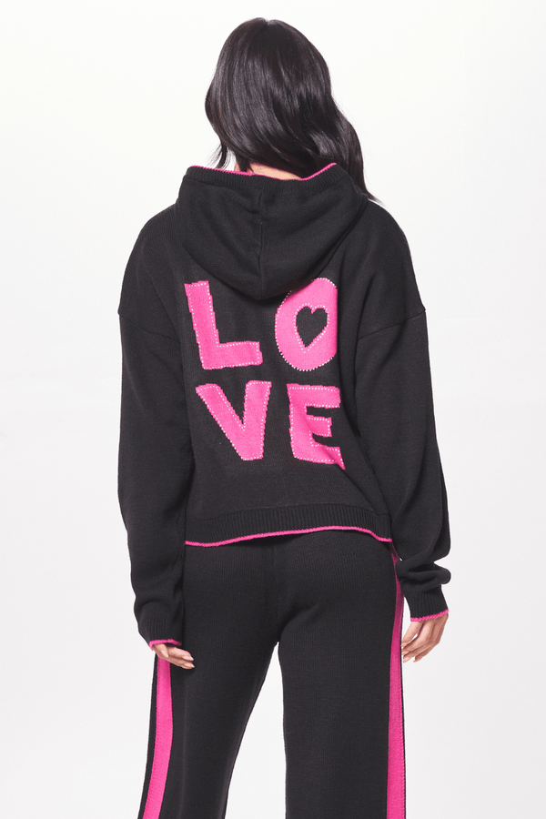 Black w/ Hot Pink "Love" Jacquard Sweater Hoodie