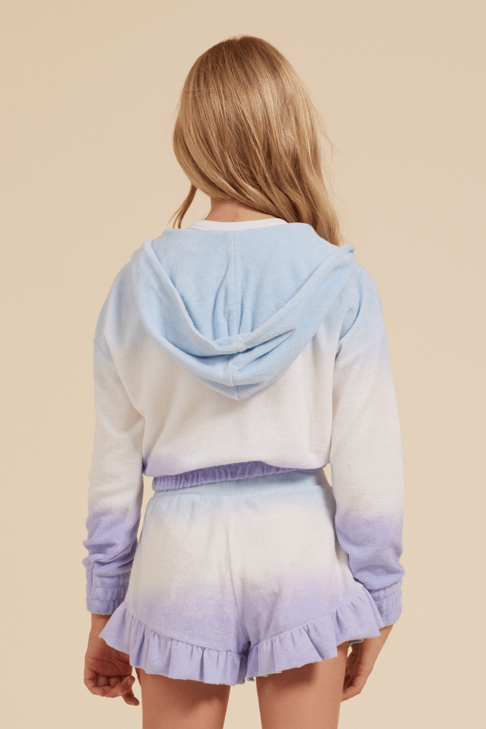 Blue/White/Lavender Tie Dye Terry Cloth Elastic Bottom Hoodie - VintageHavana.com