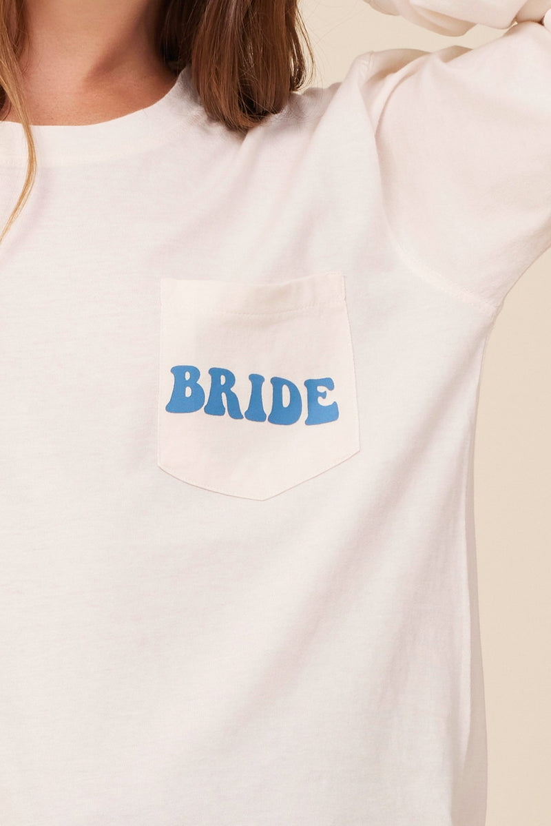 "Bride" Coconut White Wash Long Sleeved Pocket Tee