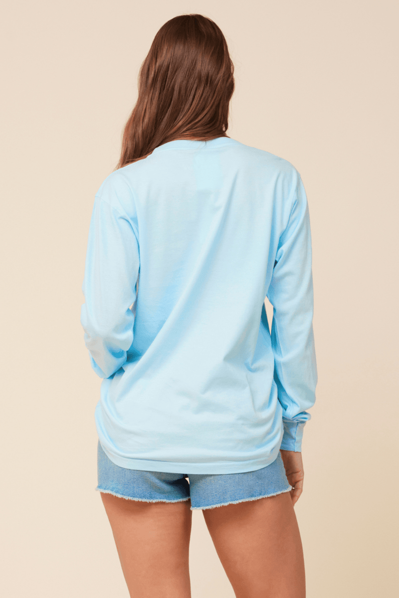 "Bride Tribe" Tropical Blue Salt Wash Long Sleeved Pocket Tee