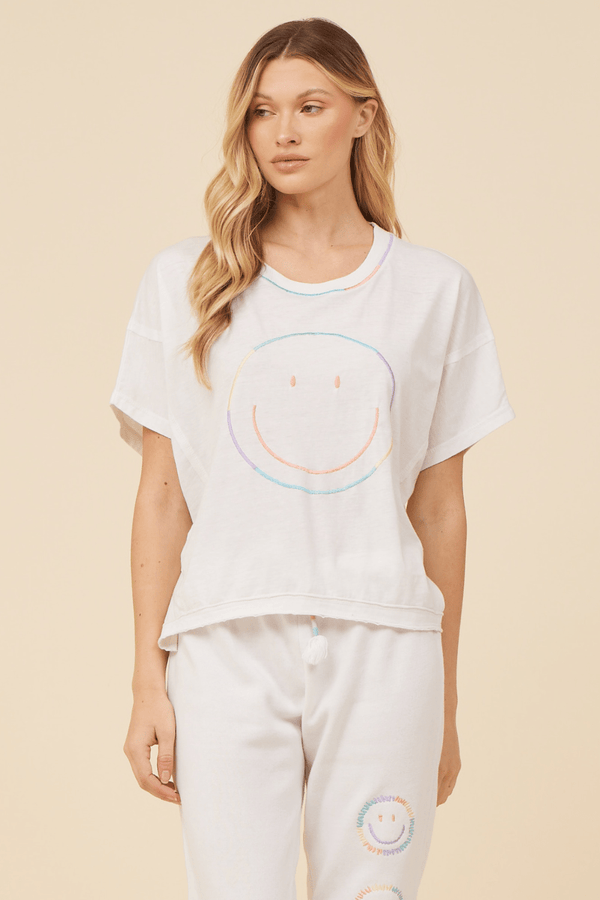 Bright White w/ Sorbet Embroidered Smiley Face Tee