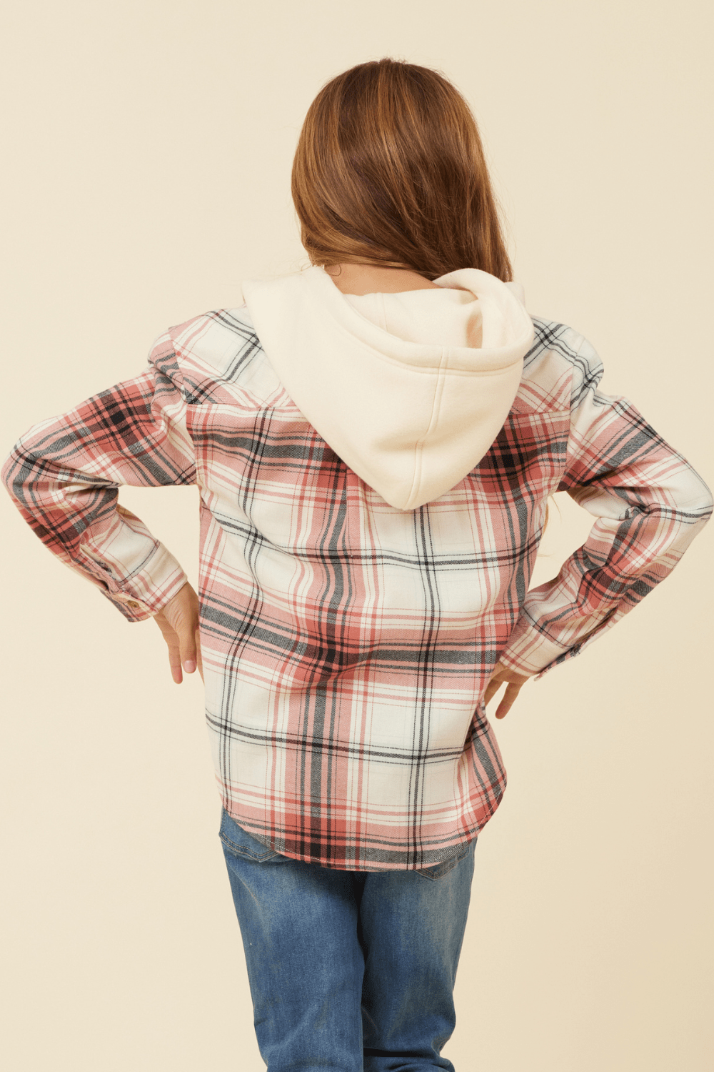 Burgundy Plaid and Grey Button Up Hoodie