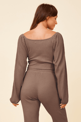 Chestnut Double Twist Ribbed Long Sleeve Top