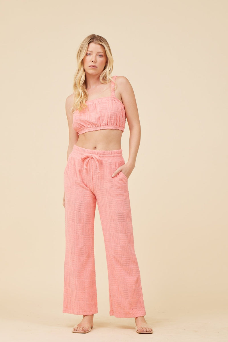 Coral Corded Terry Wide Leg Pant