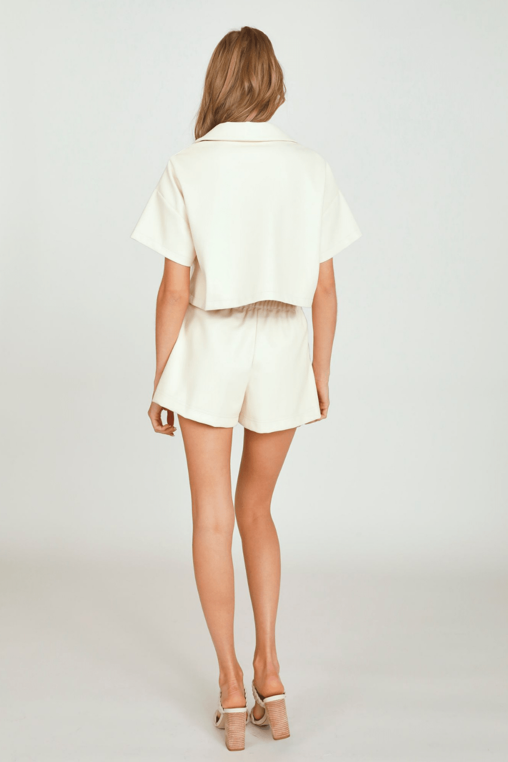 Cream Faux Leather Camp Shirt