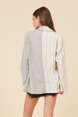 Cream/Navy Combo Stripe Linen Blazer