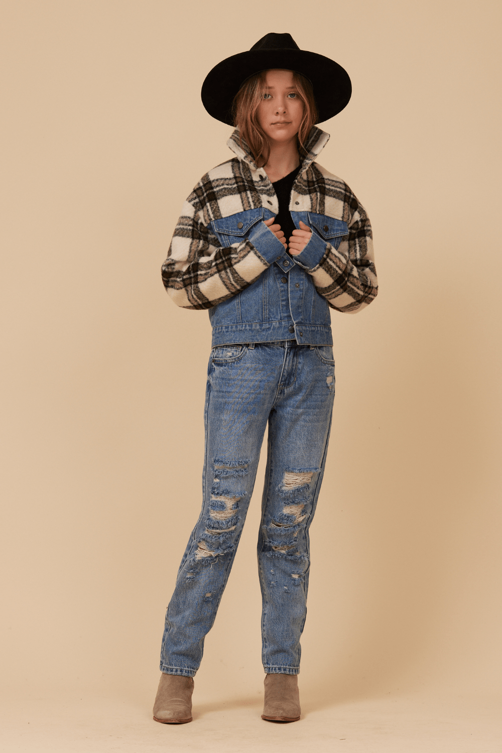 DENIM AND PLAID JACKET