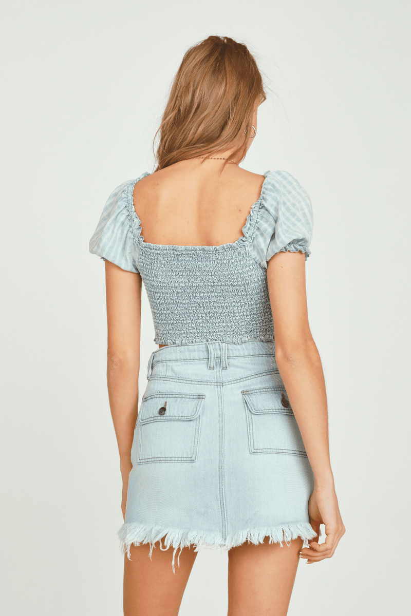 Denim W/ Ivory Dobby Ripstop Smocked Waist Top – VintageHavana.com