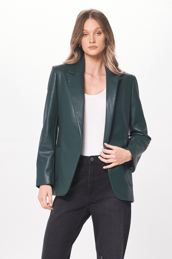 Forest Green Faux Leather Blazer