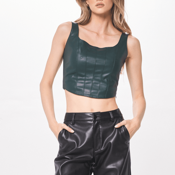Never Complicated Faux Leather Corset Top - Green