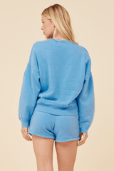 French Blue Solid Burnout Fleece Front Twist Top