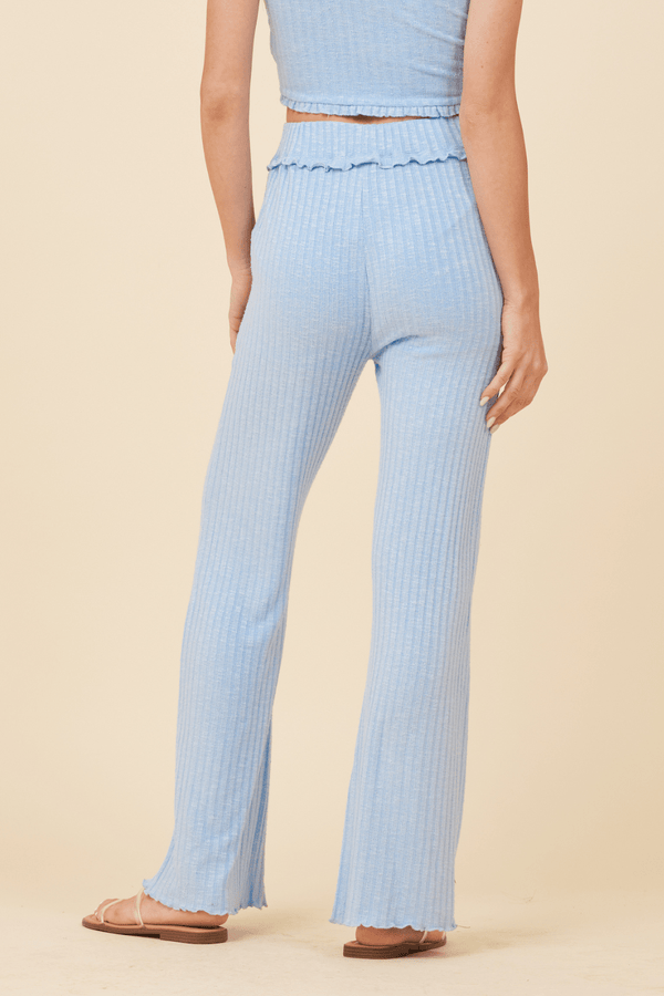 French Blue Solid Rib Lettuce Edge Pant