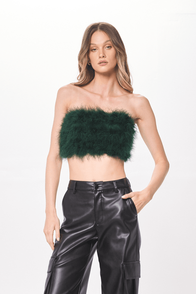 Green Feather Crop Top