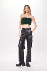 Green Feather Crop Top