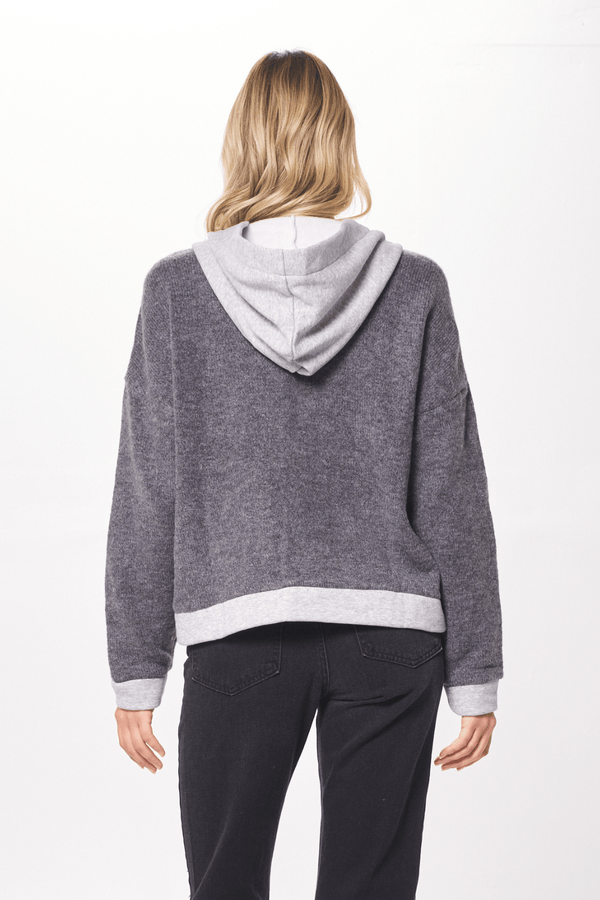 Heather Grey Novelty Button Front Hooded Cardigan