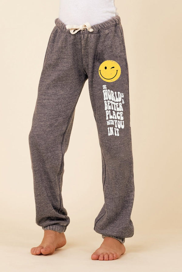 Heather Grey Pocket Smiley and Text Jogger