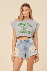 Heather Grey W/ Green Printed Athletic Crop Top