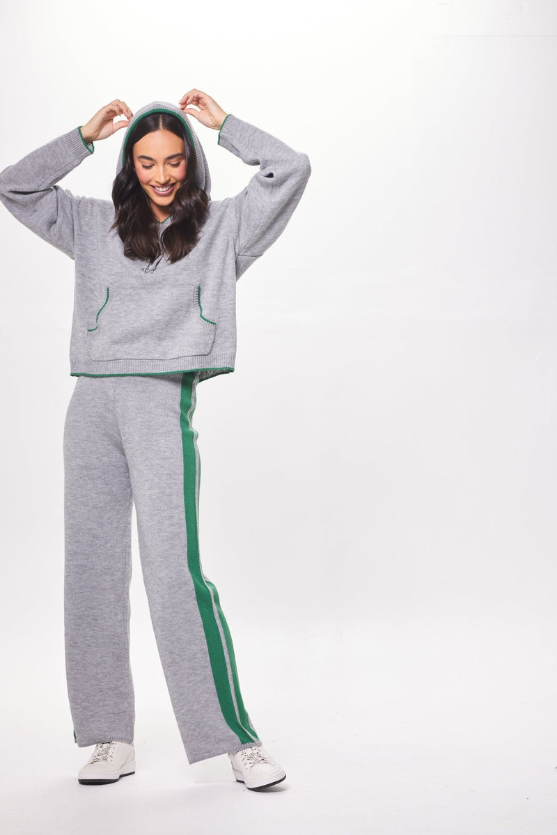 Heather w/ Forest Green "Peace" Jacquard Sweater Flare Pants