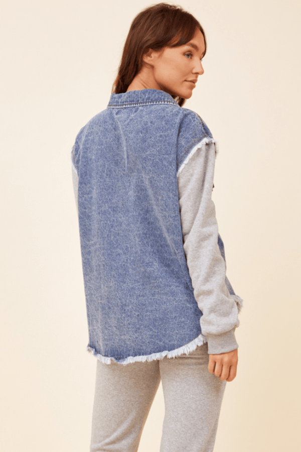 Heathered Grey / Washed Blue Denim Fleece Combo Shacket