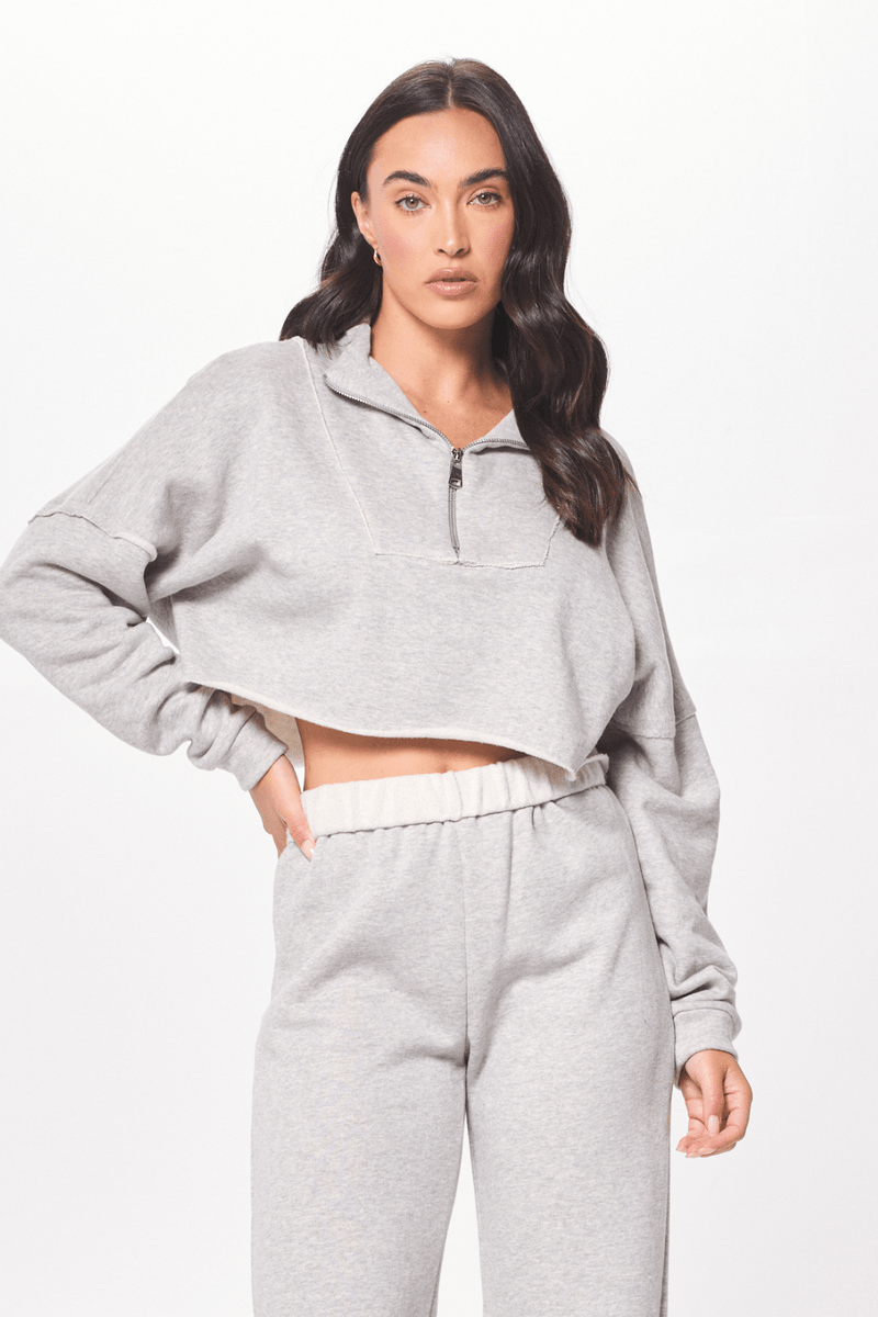 Hunter Grey Fleece Quarter Zip w Raw Edge