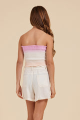 Pink/White and Sand Smocked Tube Top