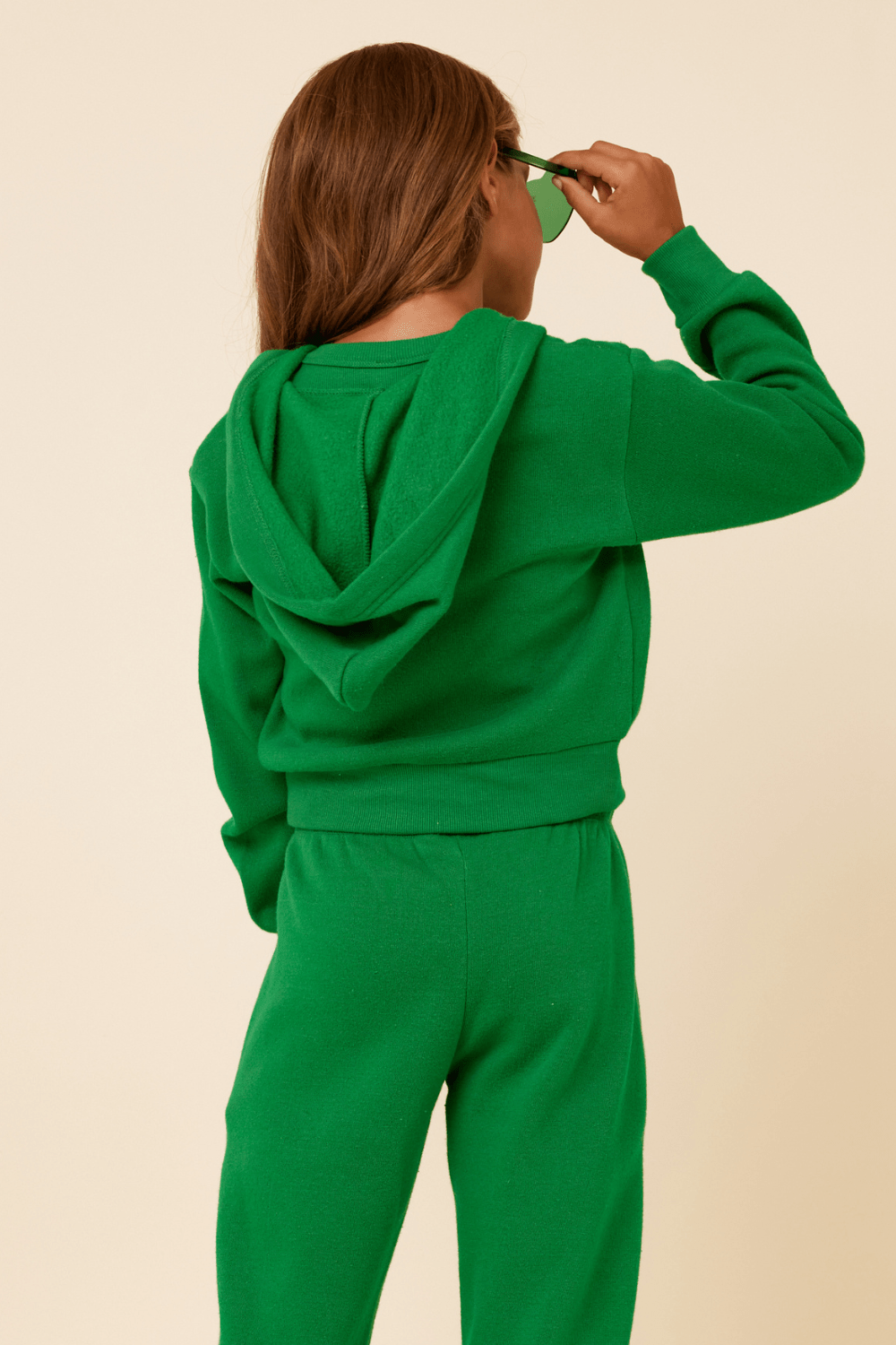 Kelly Green Slit Pocket Crop Zip Hoodie