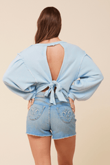 "Something Blue" Rain Washed Terry Open Back Top