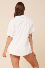"Wife EST 2023" Warm White Corded Terry Short Sleeve Button Up